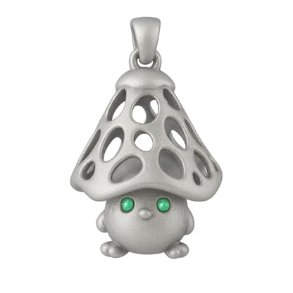 Mushroom Spirit Pendant | Forest Guardian Necklace with Green Zircon Eyes | Fairycore Nature Jewelry Gift for Sensitive Souls