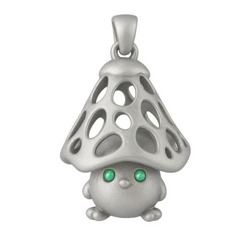 Mushroom Spirit Pendant | Forest Guardian Necklace with Green Zircon Eyes | Fairycore Nature Jewelry Gift for Sensitive Souls