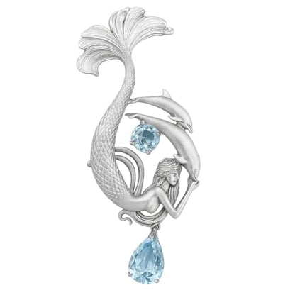 Dreamy Ocean Mermaid Pendant in 925 Sterling Silver with Aquamarine | Handmade Teardrop Necklace for Emotional Healing & Ocean Lovers