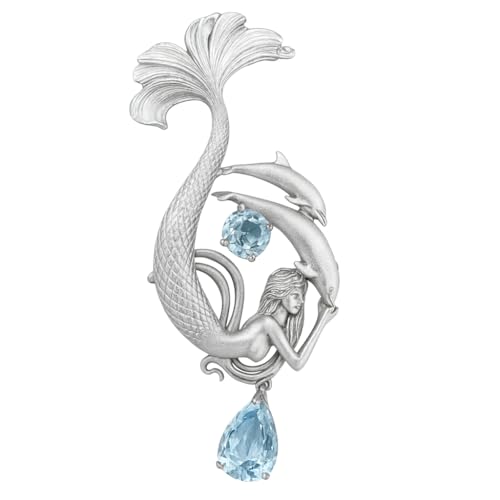 Dreamy Ocean Mermaid Pendant in 925 Sterling Silver with Aquamarine | Handmade Teardrop Necklace for Emotional Healing & Ocean Lovers