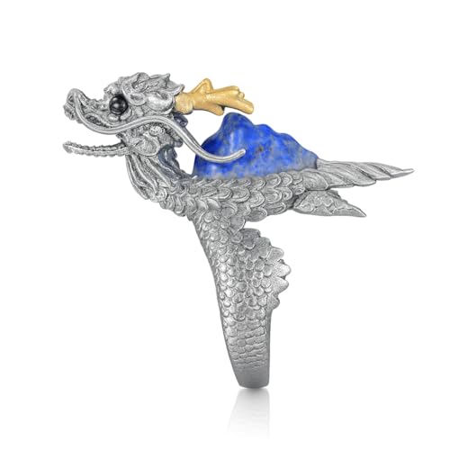 Dragon Turtle Ring with Lapis Lazuli & Onyx | Handcrafted Myth-Inspired Signet Ring for Protection & Inner Strength