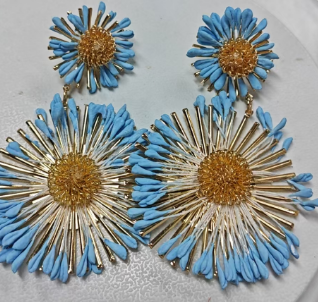 Bohemian Statement Blue Flower Earrings for Summer Festivals