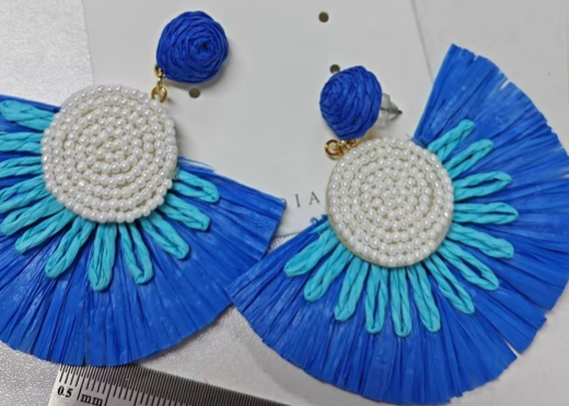 Bohemian Blue Petal Pearl Earrings Handmade Lightweight Summer Statement Jewelry