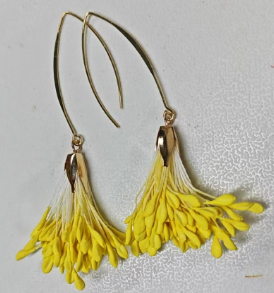 Bright Yellow Floral Cluster Earrings Bohemian Long Dangle Handmade Lightweight Hooks
