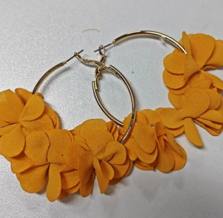 Orange Fabric Flower Hoop Earrings – Boho Beach Vacation Lightweight Jewelry