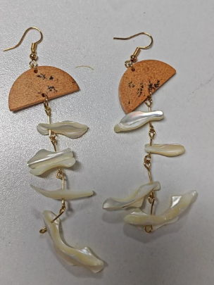 Handmade Shell & Wood Long Earrings Boho Beach Style Dangle Jewelry Gift