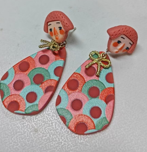 Handmade Face Drop Earrings | Colorful Geometric Pop Art | Statement Artistic Studs