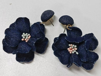 Handmade Fabric Flower Earrings, Bohemian Large Petal Drop Studs for Women