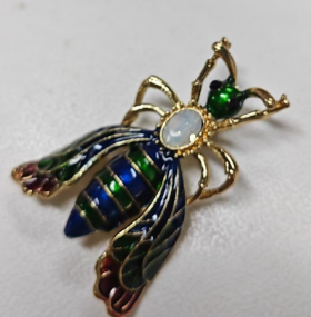 Vintage Bee Brooch with Colorful Gemstones Enamel Detailing Animal Fashion Pin