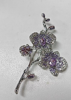 Purple Orchid Brooch Elegant Vintage Floral Gemstone Pin for Wedding & Party