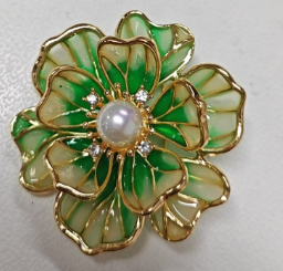 Green Flower Pearl Brooch Enamel Vintage Jewelry Elegant Wedding Pin