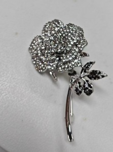 Silver Rose Brooch Crystal Vintage Jewelry Elegant Wedding Pin
