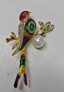 Rainbow Enamel Bird Brooch with Pearl for Weddings & Parties