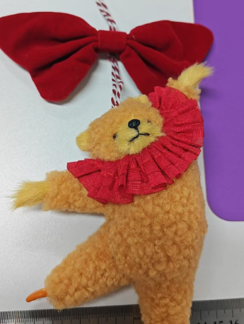 Holiday Teddy Bear Ornament Red Bow Plush Ornament