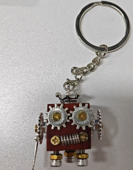 Handmade Steampunk Crown Robot Keychain, Vintage Wood Metal Gear Accessory