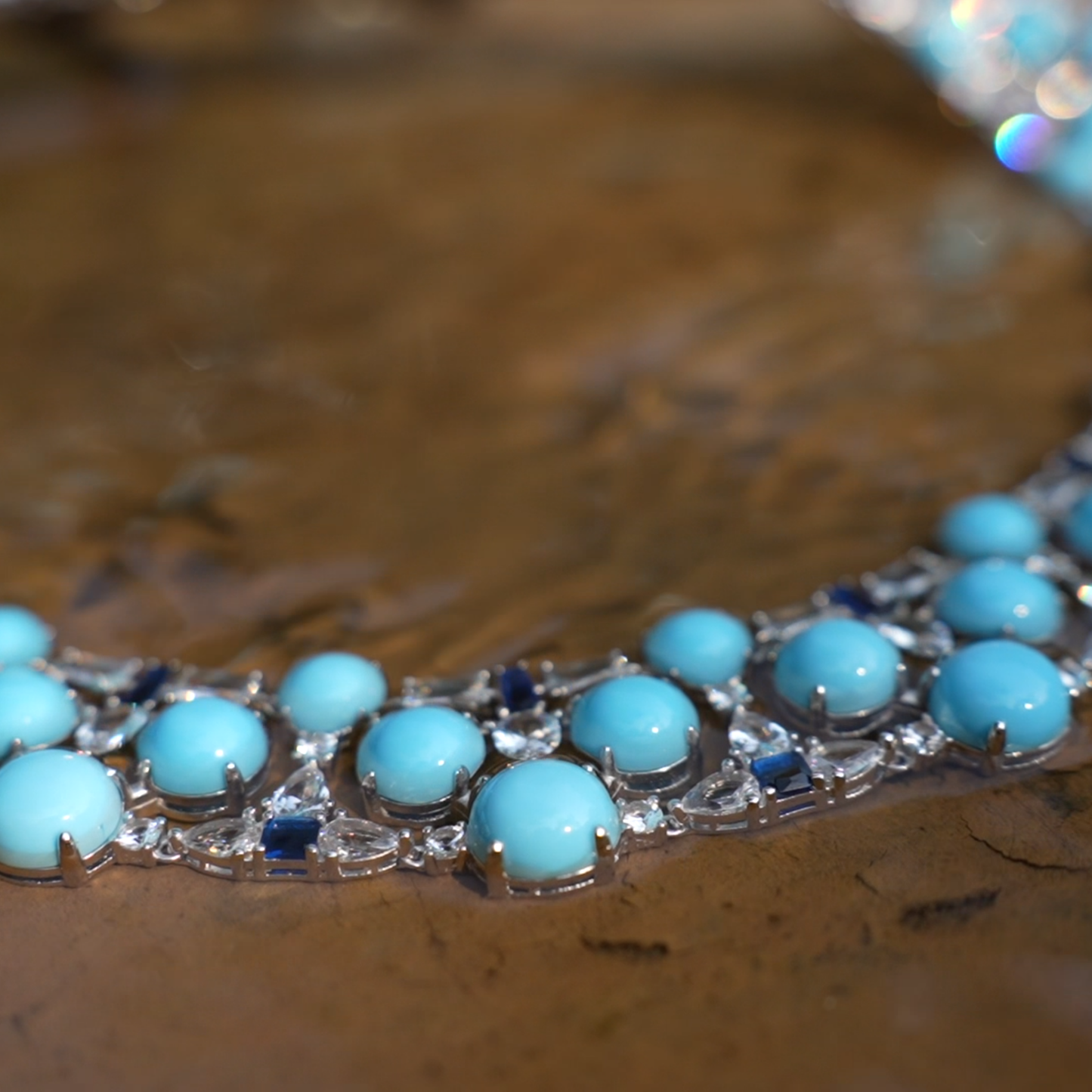 Elegant Turquoise Necklace with Zircon and Lab-Created Blue Gems – Perfect Gift for Women