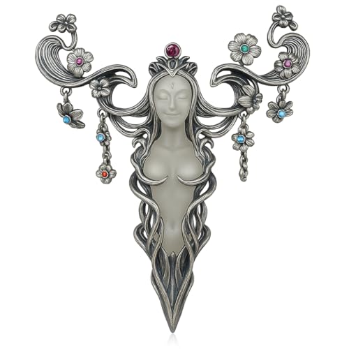 Goddess Flower Pendant with Onyx & Garnet | Handcrafted Art Nouveau Jewelry | Symbol of Beauty & Renewal