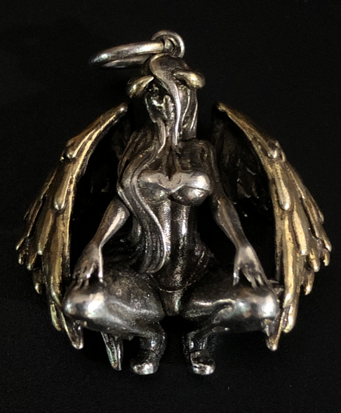 Gothic Winged Goddess Pendant Necklace – Dark Angel Totem Jewelry – Dual-Tone Artistic Sculpted Pendant – Symbol of Feminine Power