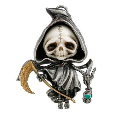 Grim Reaper Pendant | Handmade 925 Silver Skeleton Amulet | Gothic Death Charm | Fantasy Art Jewelry for Dark Aesthetics