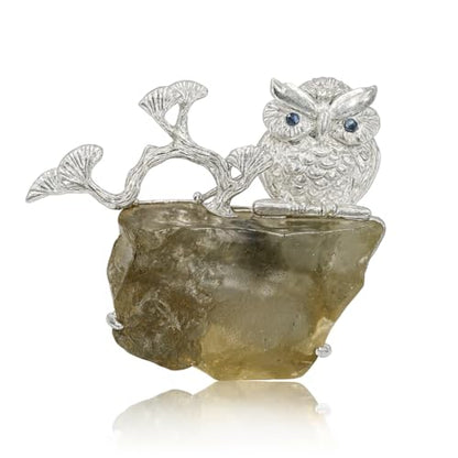 925 Silber Eule Brosche Anhänger 2-in-1, Handgefertigt mit Libyschem Wüstenglas, Symbol für Weisheit & Schutz, Unisex Naturstein Schmuck Geschenk für Frauen & Männer