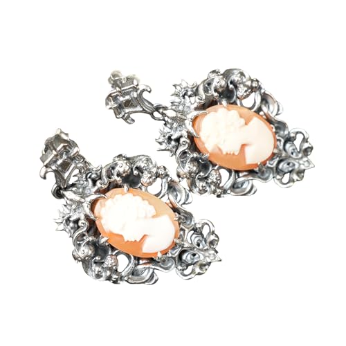 Vintage Cameo Earrings in Baroque Silver Frame | Victorian Lady Profile Earrings | Handmade Gothic Gift Jewelry