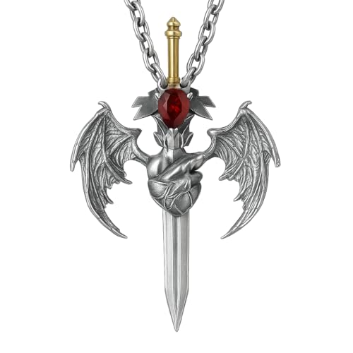 Guardian Heartblade Necklace in 925 Sterling Silver | Garnet Heart Pendant Symbolizing Vitality & Courage | Handmade Gothic Jewelry Gift