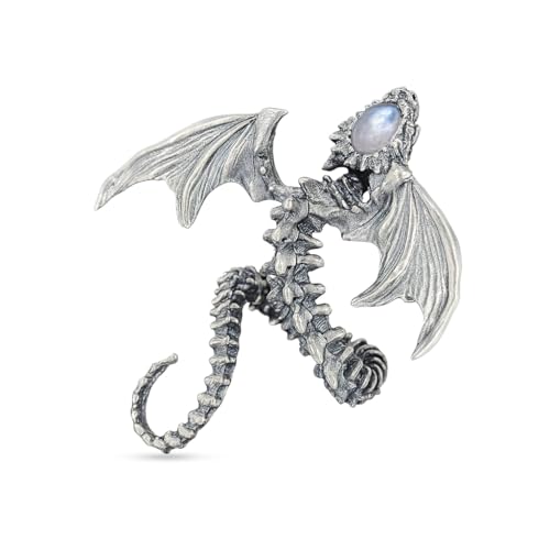 Dragon Ring in 925 Sterling Silver with Labradorite | Handmade Gothic Fantasy Jewelry | Mythic Winged Bone Ring