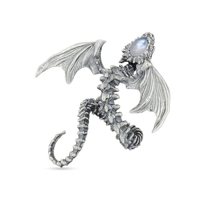 Dragon Ring in 925 Sterling Silver with Labradorite | Handmade Gothic Fantasy Jewelry | Mythic Winged Bone Ring