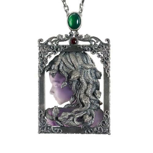 Handcrafted Medusa Pendant Necklace in 925 Silver | Amethyst Mirror & Serpent Hair | Gothic Greek Mythology Jewelry | Feminine Power Gift