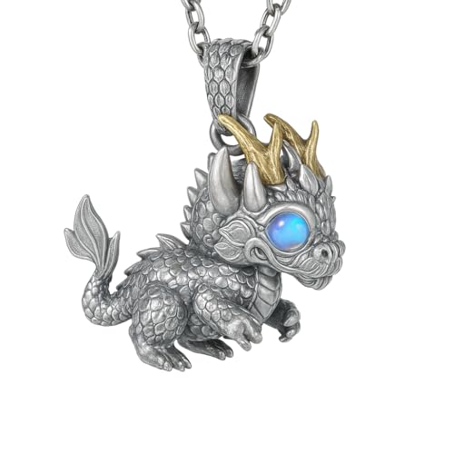 Handmade Fantasy Jewelry | Dragon Totem Necklace | Silver–Copper Bicolor Horn Crown | Labradorite Blue Eye | Handmade Gift