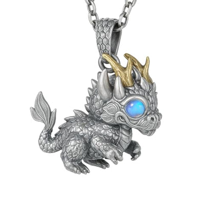 Handmade Fantasy Jewelry | Dragon Totem Necklace | Silver–Copper Bicolor Horn Crown | Labradorite Blue Eye | Handmade Gift