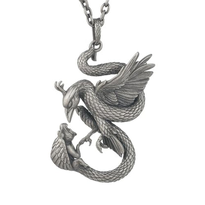 Serpent Griffin Pendant in 925 Sterling Silver | Handcrafted Mythic Beast Totem Necklace for Power & Protection | Gothic Fantasy Amulet Jewelry