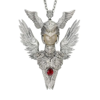 Valkyrie Pendant | 925 Sterling Silver & Garnet | Norse Mythology Amulet | Handmade Viking Necklace