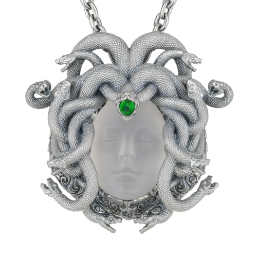 Sleeping Eye Medusa Pendant | 925 Silver Goddess Amulet with Quartz & Emerald | Symbol of Inner Wisdom, Stillness & Spiritual Awakening