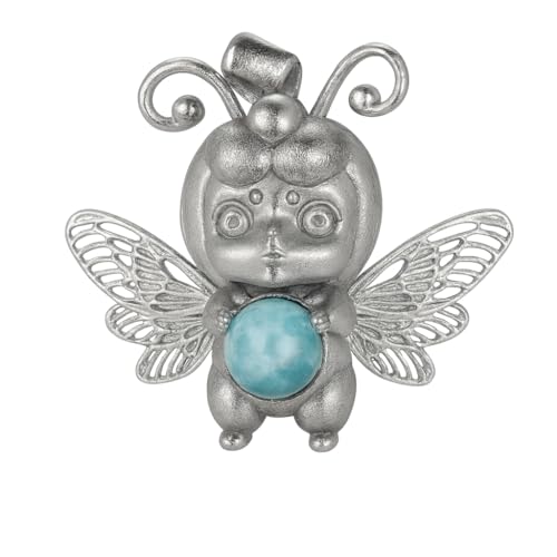 Wayfinder Bee Spirit Pendant in 925 Sterling Silver with Larimar & Labradorite | Greek Oracle Totem Amulet for Intuition & Insight | Spiritual Jewelry Gift