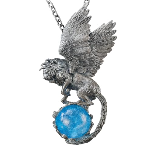 Winged Lion Pendant | 925 Sterling Silver & Aquamarine Necklace | Handmade Spiritual Jewelry of Wisdom & Protection | Gift for Him
