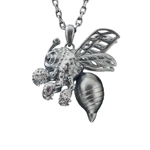 925 Sterling Silver Bee Pendant Necklace with Black Onyx | Handmade Nature Jewelry | Good Luck Charm & Eco Gift for Her
