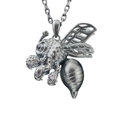 925 Sterling Silver Bee Pendant Necklace with Black Onyx | Handmade Nature Jewelry | Good Luck Charm & Eco Gift for Her