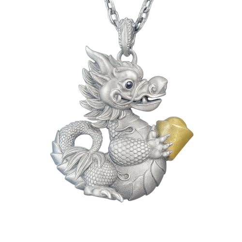 Lucky Dragon Pendant in 925 Silver & Brass | Handcrafted Feng Shui Amulet for Wealth, Protection & Good Fortune | Oriental Charm Jewelry