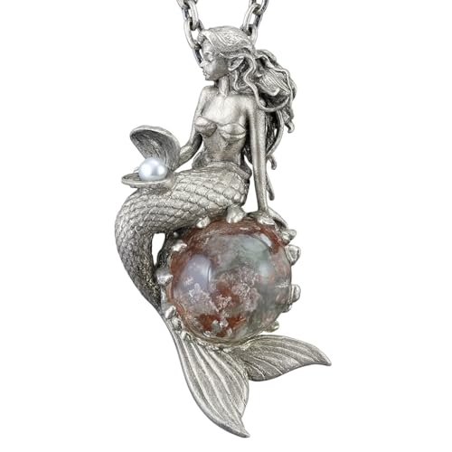 925 Silver Mermaid Pendant with Phantom Quartz & Pearl | Handmade Ocean Fantasy Amulet Necklace | Mythical Sea Spirit Jewelry Gift