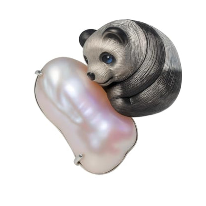 925 Silber Panda Brosche Anhänger, Handgefertigt mit Barockperle, 2-in-1 Design Schmuck, Symbol für Reinheit & Ruhe, Geschenk für Damen & Herren