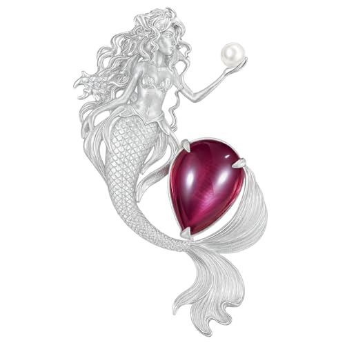 Mermaid Pendant Necklace with Star Ruby & Pearl | Handcrafted Ocean Fantasy Jewelry | Symbol of Love & Protection