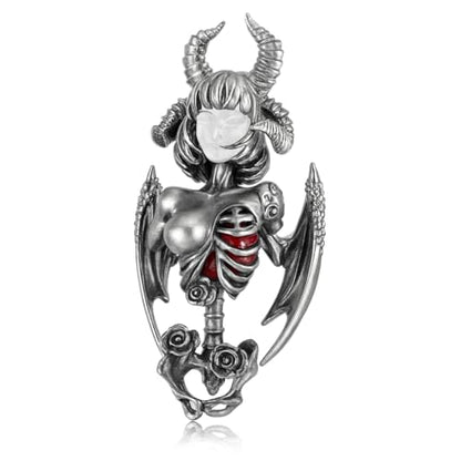 Dark Enchantress Pendant | 925 Sterling Silver Gothic Necklace with Crimson Enamel Heart | Handcrafted Fantasy Jewelry for Dark Aesthetics