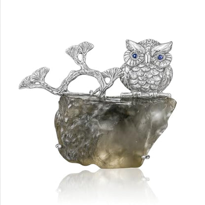 925 Silber Eule Brosche Anhänger 2-in-1, Handgefertigt mit Libyschem Wüstenglas, Symbol für Weisheit & Schutz, Unisex Naturstein Schmuck Geschenk für Frauen & Männer