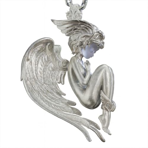 Angel Guardian Pendant | 925 Sterling Silver Gothic Sculpture Necklace with Wings & Clear Quartz | Handcrafted Fantasy Jewelry Gift