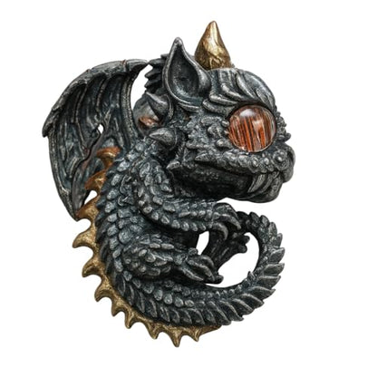 Sleeping Baby Dragon Pendant | Sterling Silver Mythical Creature Jewelry | Gold Rutilated Quartz Eye | Fantasy Amulet Gift for Protection