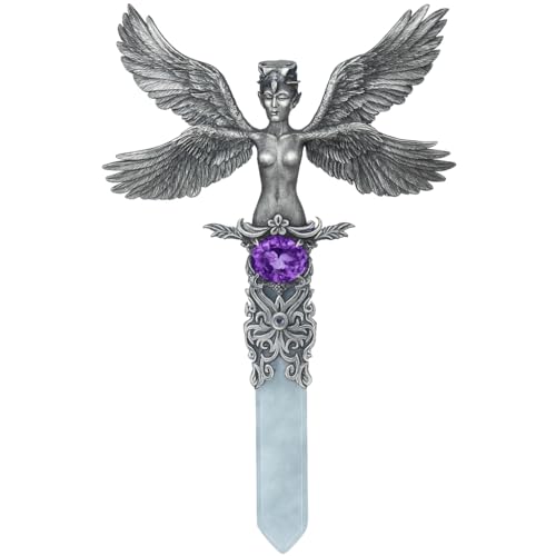 Handcrafted 925 Silver Winged Goddess Sword Pendant with Amethyst & Jade | Nordic Myth Fantasy Protection Amulet Jewelry