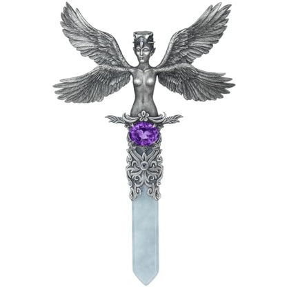 Handcrafted 925 Silver Winged Goddess Sword Pendant with Amethyst & Jade | Nordic Myth Fantasy Protection Amulet Jewelry