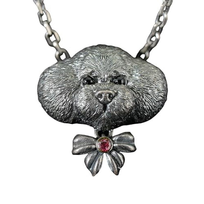 925 Sterling Silver Dog Pendant with Black Onyx & Red Zircon | Handmade Guardian Amulet Necklace | Fantasy Dreamkeeper Jewelry Gift