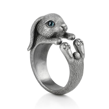Handcrafted Rabbit Ring with Green Zircon, Spring Awakening Symbol, Unique Silver Jewelry